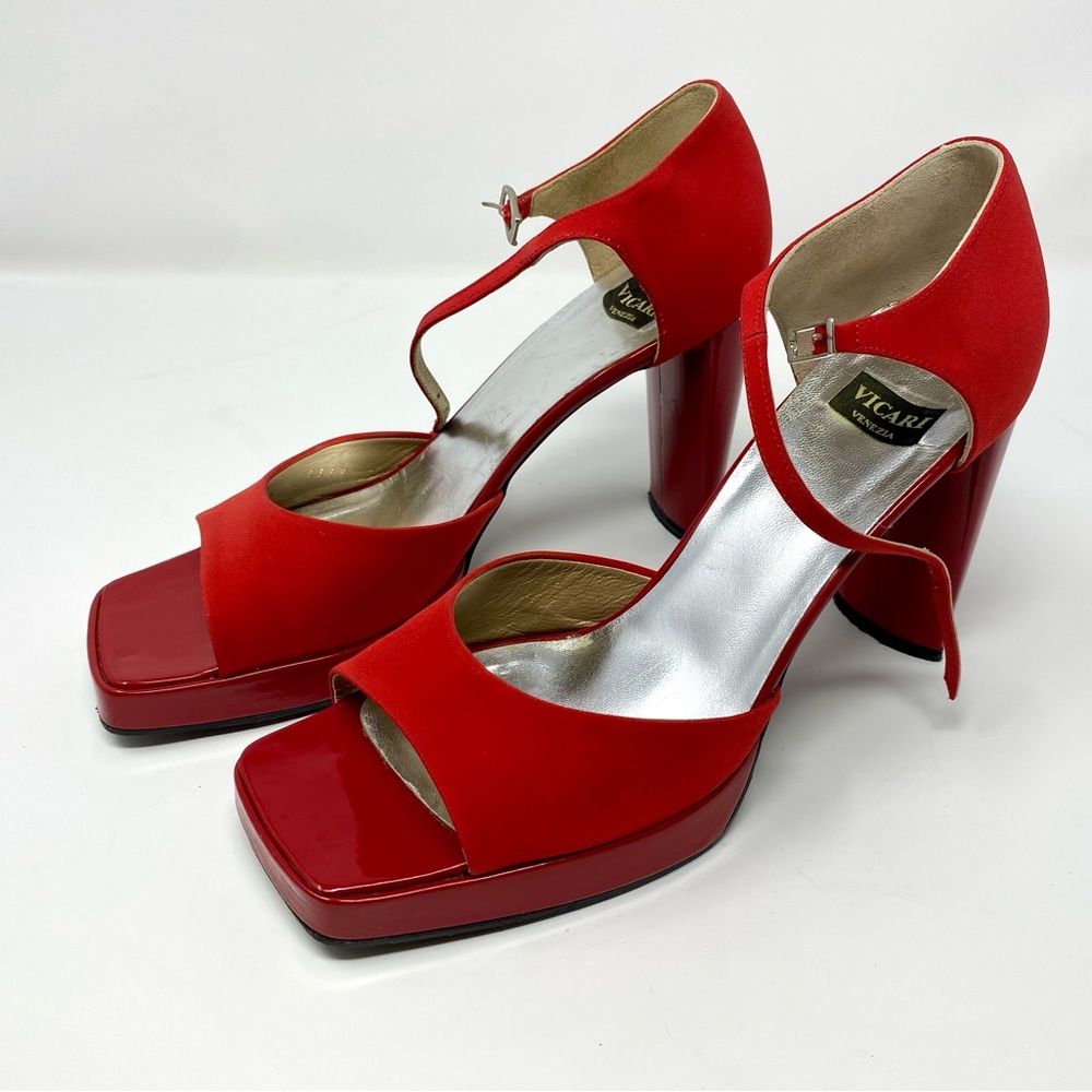 Red Heels, Square Toe, Vicari Venezia-Italia, Women’s US 8